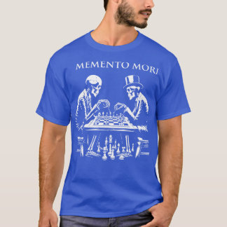 Camiseta Memento Mori esqueletos jogam xadrez