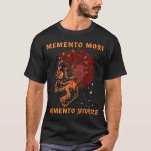 Camiseta Memento Mori Memento Vivere Rosas do crânio