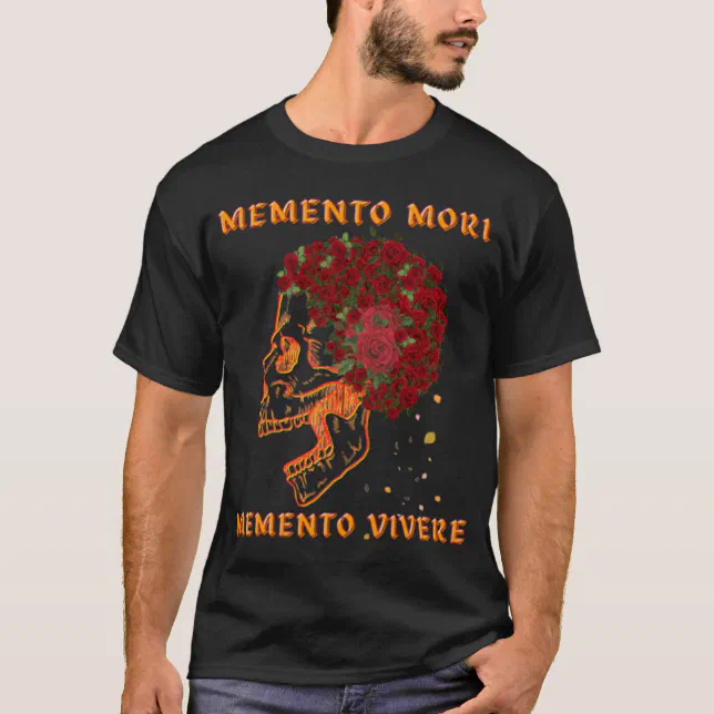 Camiseta Memento Mori Memento Vivere Rosas do crânio