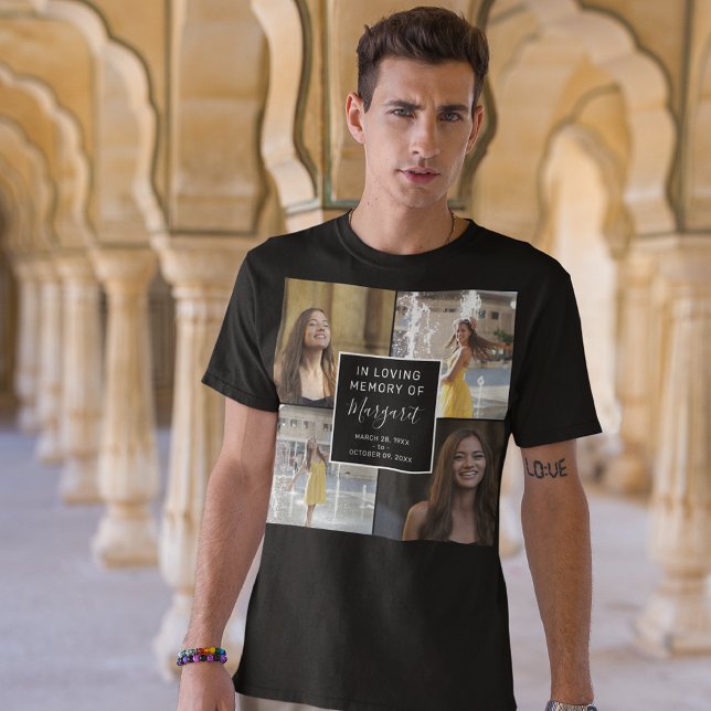 Camiseta Memória Funeral Memorial 4 Colagem Fotográfica (Criador carregado)