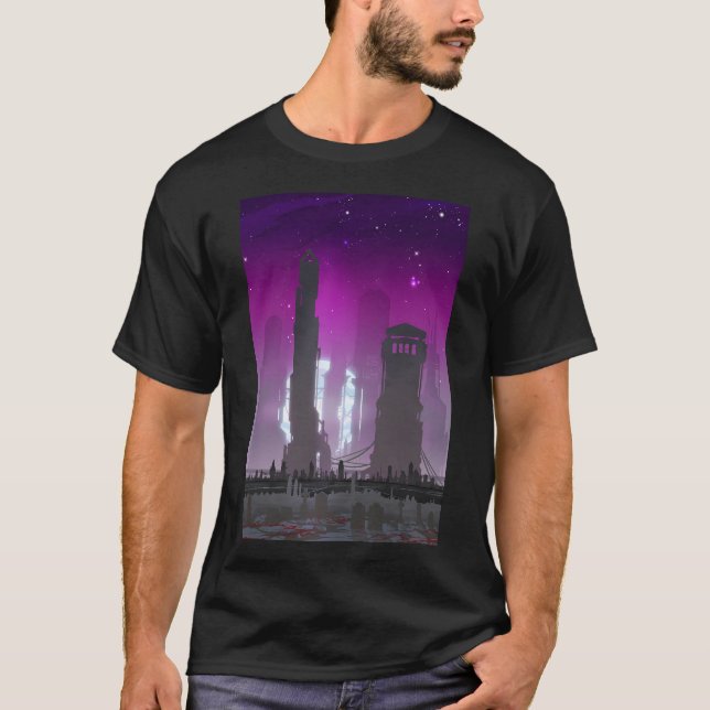 Camiseta Memoriais - Cidade Fantasma do Futuro Cyberpunk (Frente)