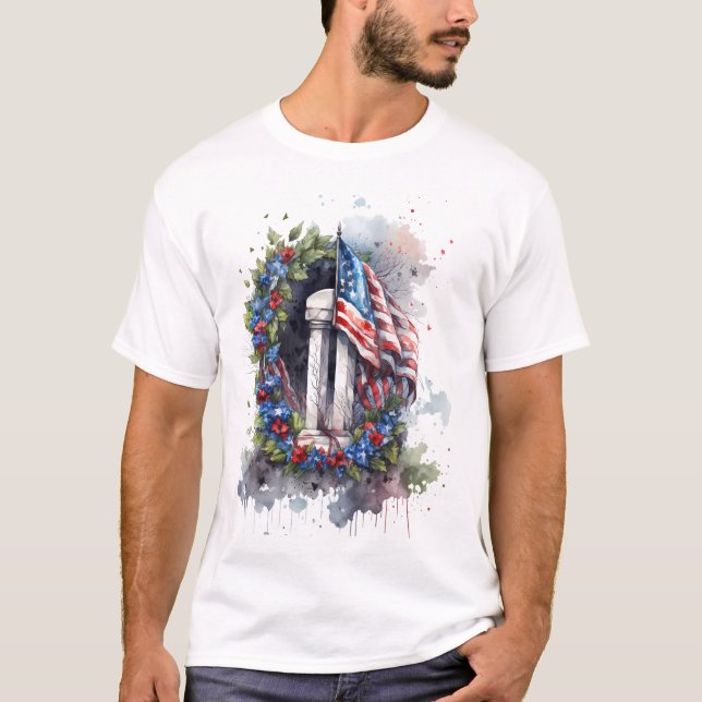 Camiseta Memorial Day American Flag & Wreath T-Shirt (Frente)