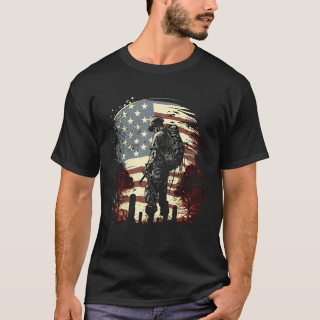 Camiseta Memorial Day Fallen Veteran Soldier American Flag  (Frente)