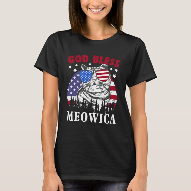Camiseta Memorial Day meowica cat 4 de julho patriótico usa (Frente)