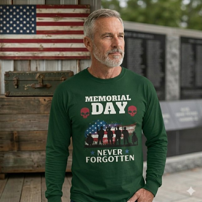 Camiseta Memorial Day Never Forgotten Patriotic Military (High-quality long sleeve tribute shirt. Stay warm while honoring 250 years of American bravery.)