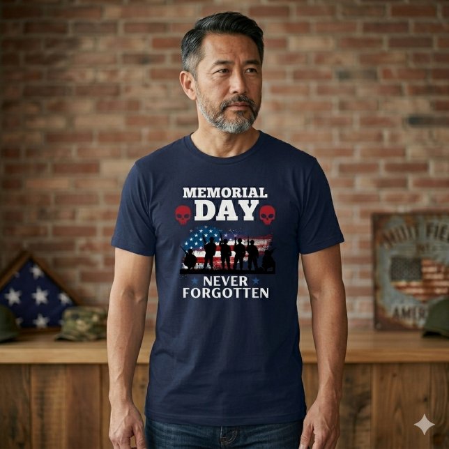 Camiseta Memorial Day Never Forgotten Patriotic Soldier  (Command respect in this bold "Never Forgotten" military tee. A tribute to American heroes.)