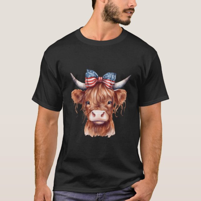 Camiseta Memorial Day Veterans Day 4Th Of July Highland Cow (Frente)