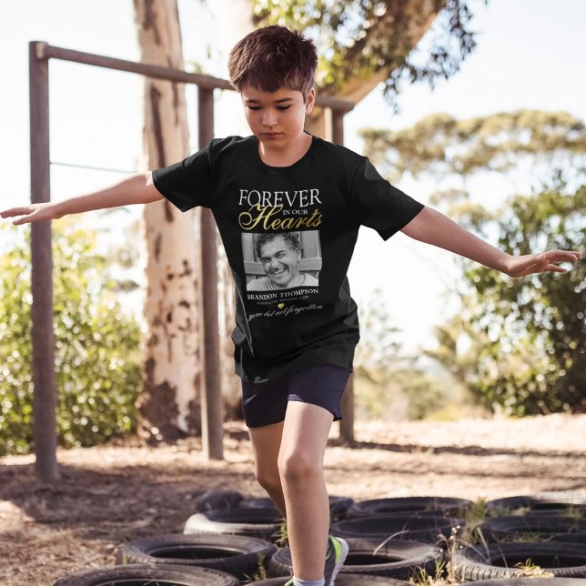 Camiseta Memorial de Fotografia Funeral Dourada Negra (Criador carregado)