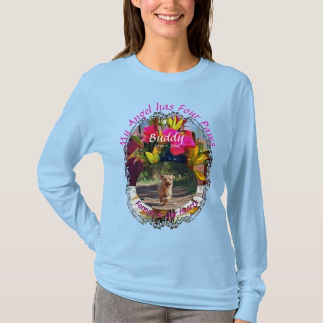 Camiseta Memorial My Angel has Four Paws Flowers PM0001 (Frente)
