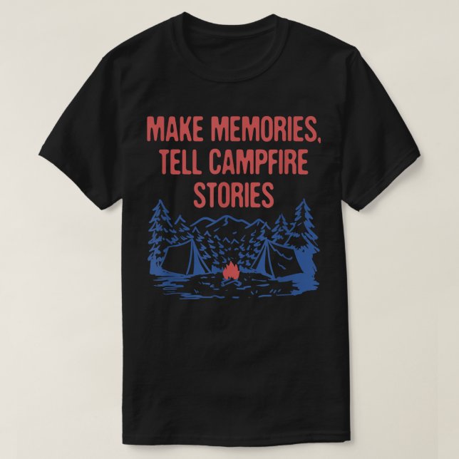 Camiseta Memórias Dizem Histórias de Campfire Acampando Ami (Frente do Design)