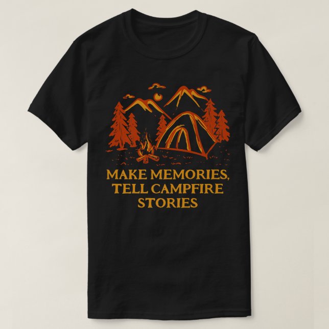 Camiseta Memórias Dizem Histórias de Campfire Acampando Ami (Frente do Design)