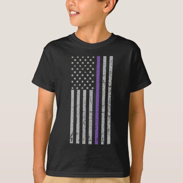 Camiseta Memórias Matéria Alzheimer EUA Bandeira Roxo (Frente)