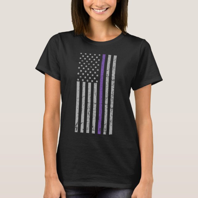 Camiseta Memórias Matéria Alzheimer EUA Bandeira Roxo (Frente)