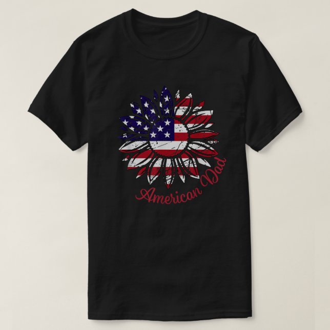 Camiseta Men American Flag Sunflower USA4June Men (Frente do Design)
