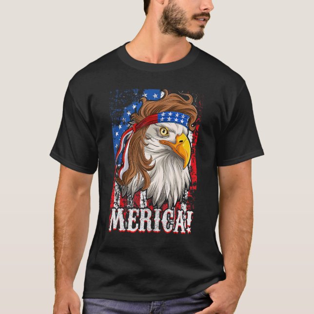 Camiseta Men Boy Eagle Mullet Merica , 4 De Julho Americano (Frente)