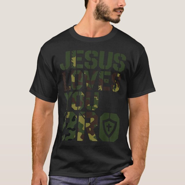 Camiseta Men Jesus Loves You Bro Funny Christian Boy Godson (Frente)