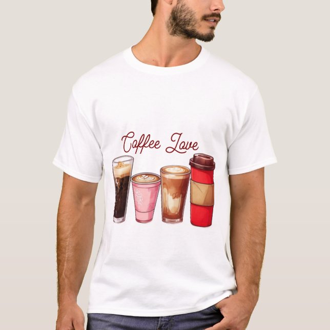 Camiseta Men’s Coffee Art T-Shirt | Cute Coffee Cups Street (Frente)