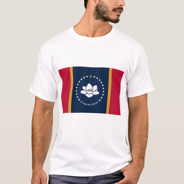 Camiseta Men T Shirt with Flag of Mississippi State, USA (Frente)