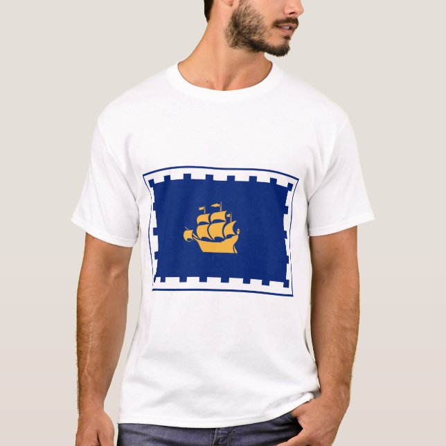 Camiseta Men T Shirt with Flag of Quebec City, Canada (Frente)