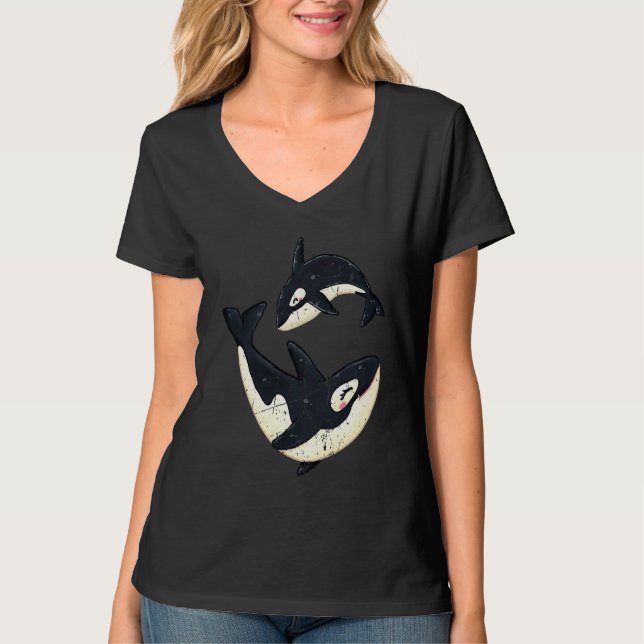 Camiseta Men Women Happy Orcas Killer Whale Cute Orca Lover (Frente)