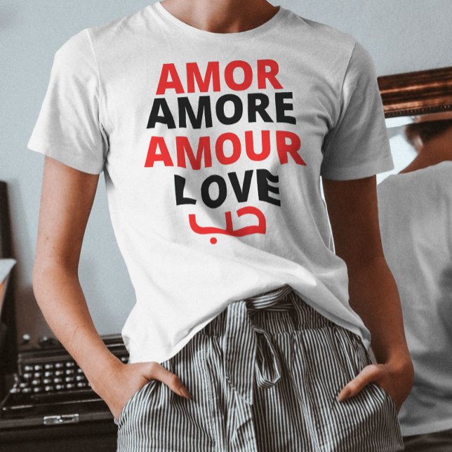 Camiseta Menção de amor internacional Típica vermelha e neg (Criador carregado)