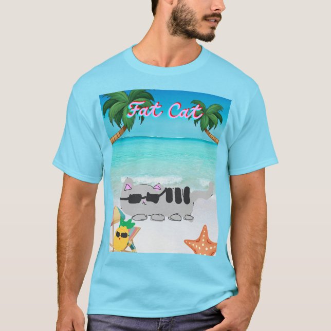 Camiseta mene t-shirt de gato gordo de Verão (Frente)