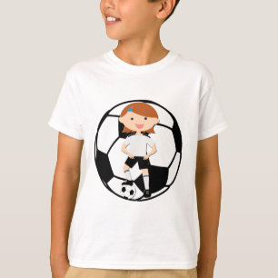 Camiseta Menina 3 do futebol e bola preto e branco