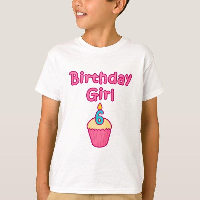 Camiseta Menina 6 do aniversário do cupcake (Frente)