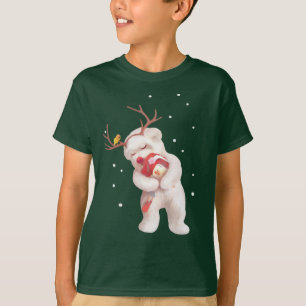 Camiseta Menina abraçando cachorro em Reindeer Antlers