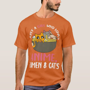 Camiseta Menina Adorável Para Animes Ramen E Amantes De Gat