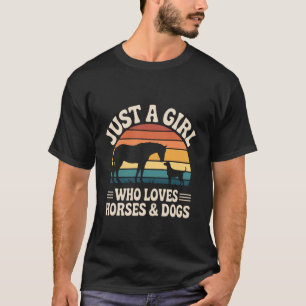 Camiseta Menina Ama Cavalos Cães Pôr do Sol Retrô Amante de