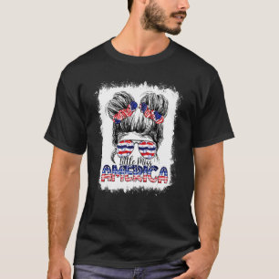 Camiseta Menina Americana Mensagem Bun Girl Usa Bandeira 4t