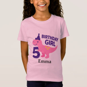Camiseta Menina Aniversariante Dinossauro Rosa - Celebração