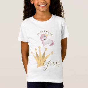 Camiseta Menina aniversário lindo unicórnio com coroa de ou