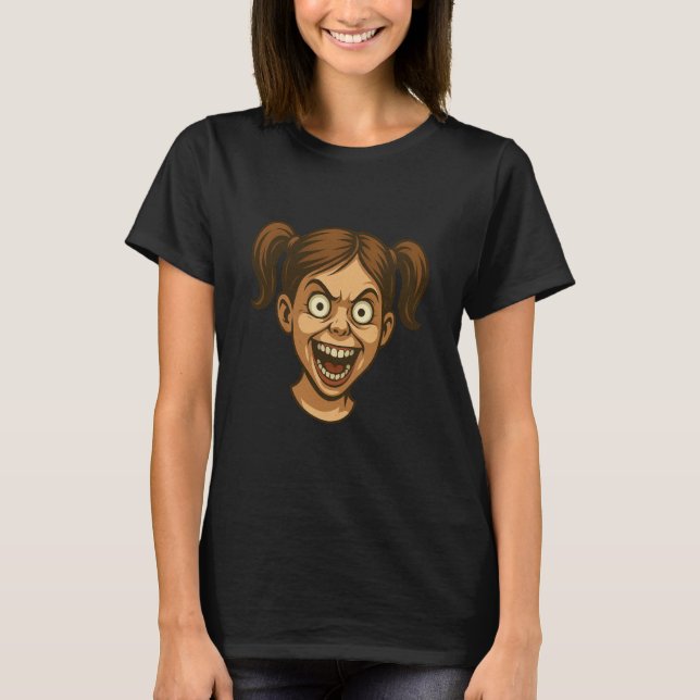 Camiseta Menina Assustadora Pequena Face Assustadora Simple (Frente)