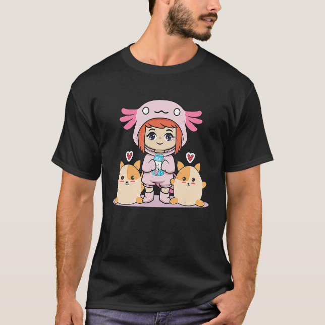 Camiseta Menina Axolotl com leite e hamster (Frente)
