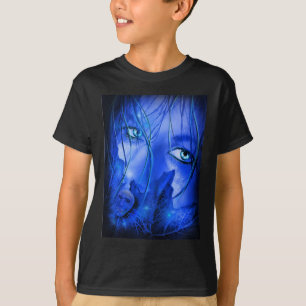 CAMISETA MENINA AZUL COM MEDO OCULTO COM CRÂNIO