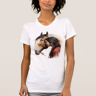 Camiseta Menina beijando índio de cavalos