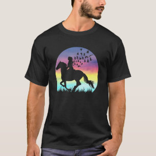 Camiseta Menina Bonita Cavalgando Cavalo Árabe Vintage Pôr 