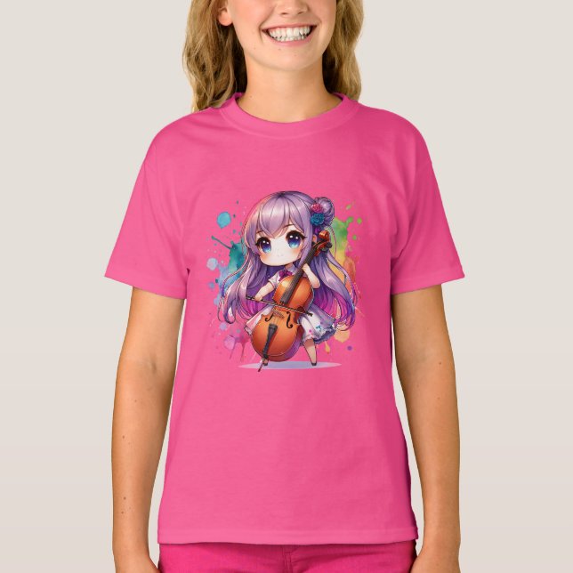 Camiseta Menina Bonita Jogando Cello (Frente)