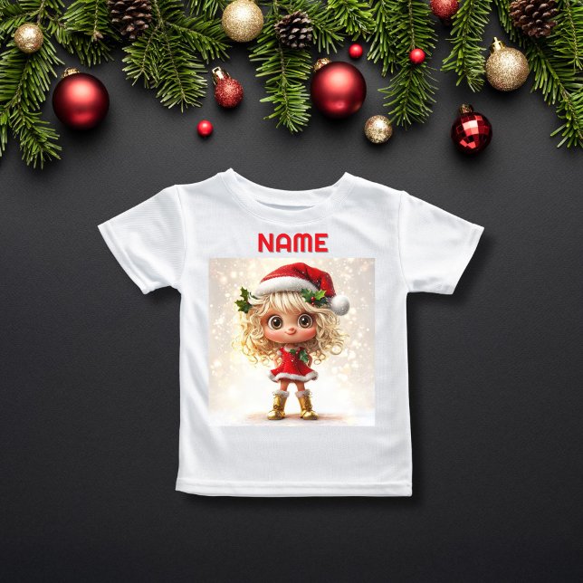 Camiseta Menina Bonita no Natal Clássico NOME PERSONALIZADO (Criador carregado)