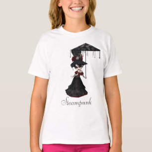 Camiseta Menina bonito & parasol do gótico de Steampunk do