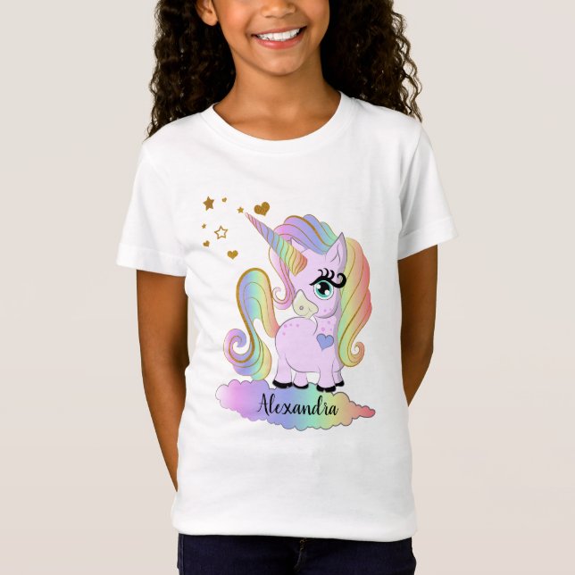 Camiseta Menina bonito personalizada do unicórnio (Frente)
