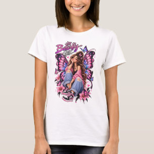 Camiseta Menina Borboleta – Fantasia Estética Rosa e Roxa
