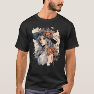 Camiseta Menina Bruxa das Flores Floral Witchy Jardim Boho