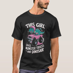 Camiseta Menina Caminhão Monstro Caminhão Dinossauro Motor 