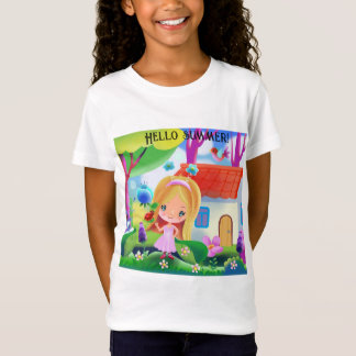 Camiseta Menina caprichosa de desenho animado no jardim e c