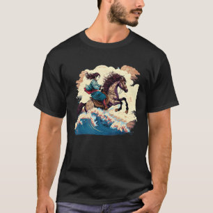 Camiseta Menina Cavalgando Cavalo Estética Japonesa