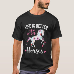Camiseta Menina Cavalgando Cavalo Vintage Vida É Melhor Com