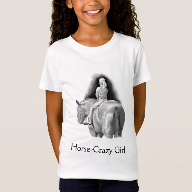 Camiseta Menina Cavalo-Louca: Equitação da menina da arte (Frente)